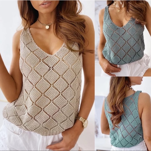 Knit Loose Fit Dusty Blue Tank Top - Picture 4 of 4
